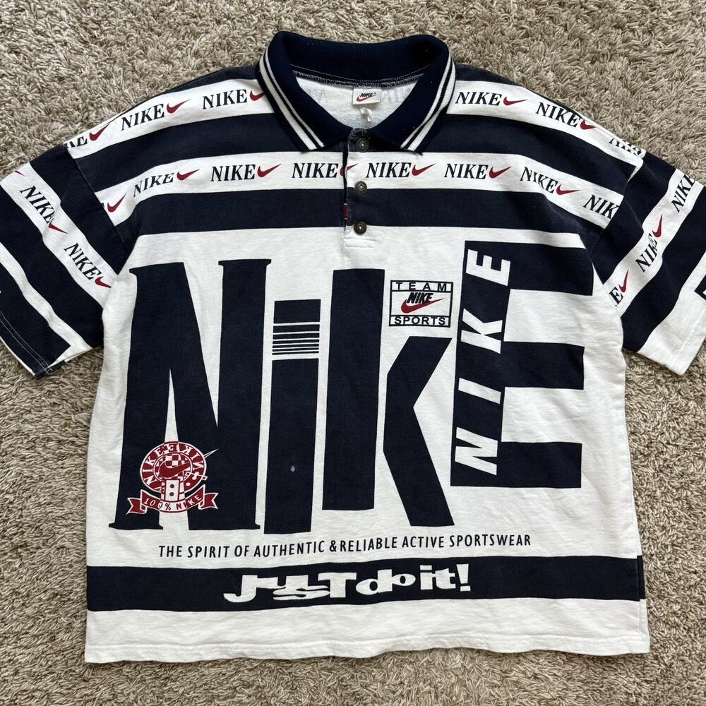 RARE Vintage 90’s Nike AOP All Over Print Polo Shirt Made In USA Men’s Size XL